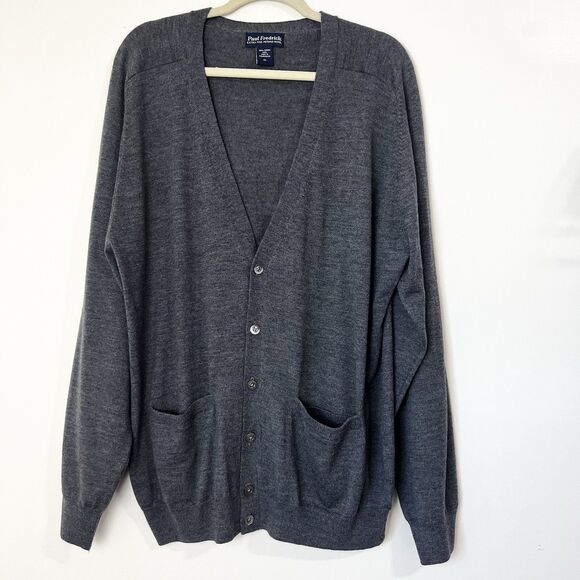 Paul Fredrick Cardigan Gray 100% Merino Wool Men’s XL - Picture 1 of 8